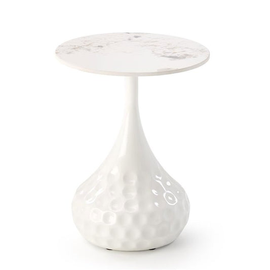 Herde Coffee Table – White Sintered Stone Top with Steel Frame, Ø40×52 cm