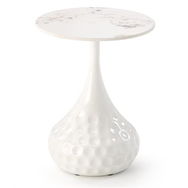 Herde Coffee Table – White Sintered Stone Top with Steel Frame, Ø40×52 cm