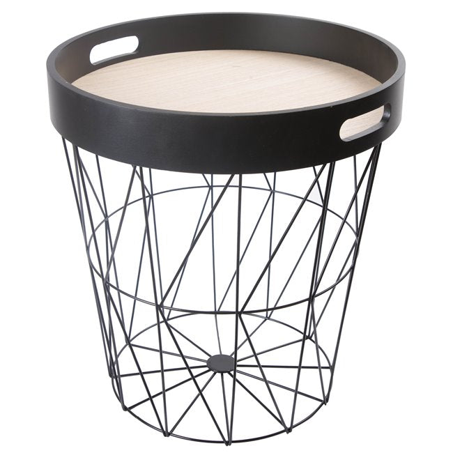 Round Side Table with Removable Tray – Black Modern Design