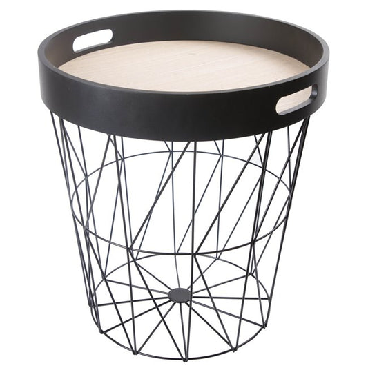 Round Side Table with Removable Tray – Black Modern Design