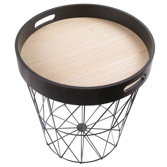 Round Side Table with Removable Tray – Black Modern Design