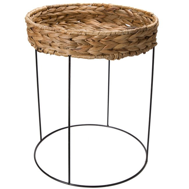 Elo M Side Table – Natural Water Hyacinth & Metal Round Accent Table