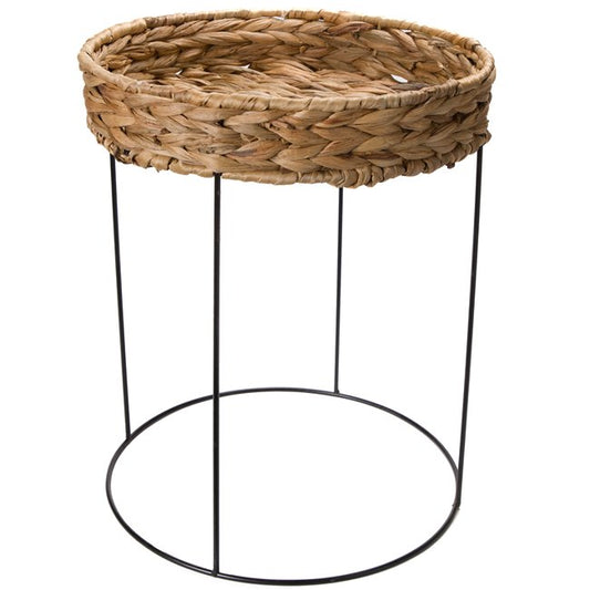 Elo M Side Table – Natural Water Hyacinth & Metal Round Accent Table