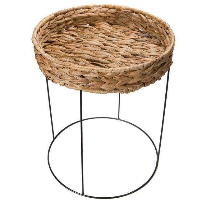Elo M Side Table – Natural Water Hyacinth & Metal Round Accent Table