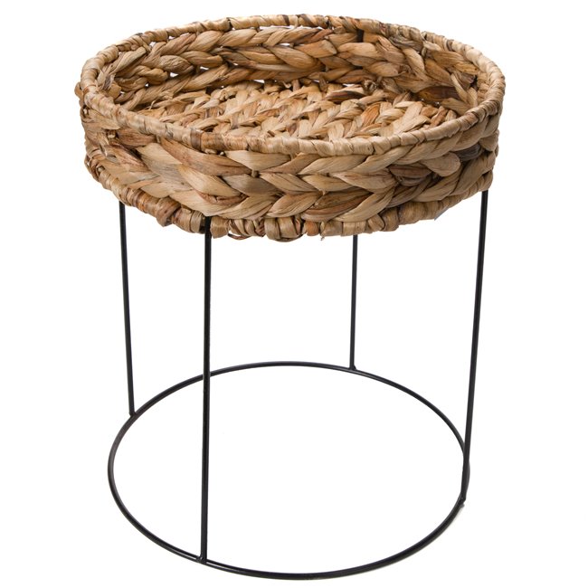 Elo S Side Table – Natural Water Hyacinth & Metal Round Accent Table