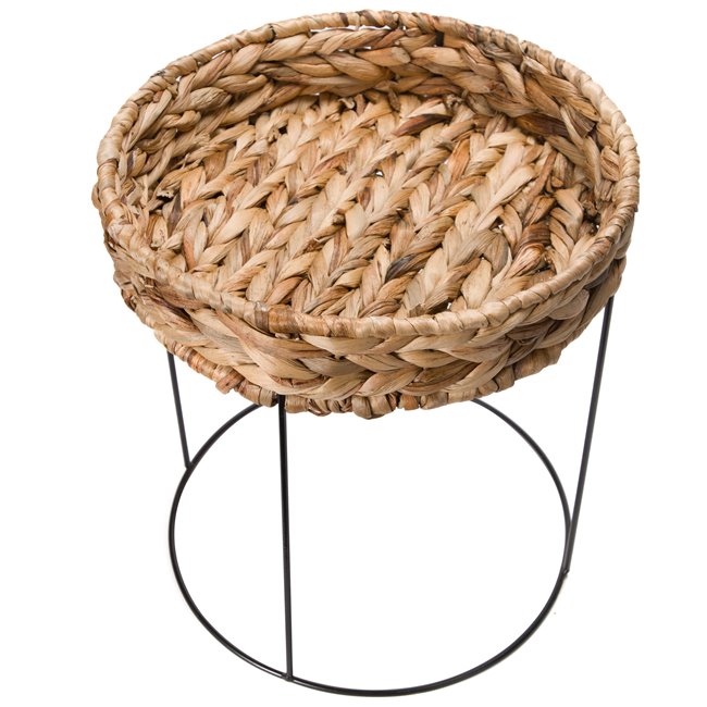 Elo S Side Table – Natural Water Hyacinth & Metal Round Accent Table