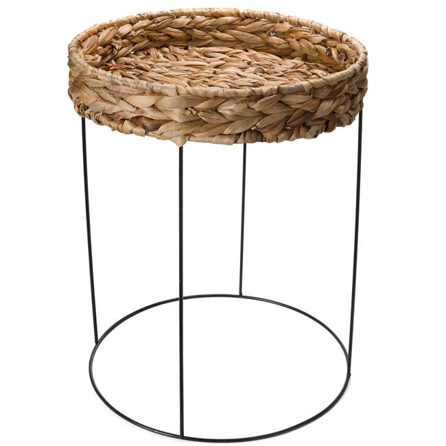 Elo L Side Table – Natural Water Hyacinth & Metal Round Accent Table