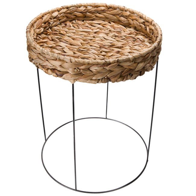 Elo L Side Table – Natural Water Hyacinth & Metal Round Accent Table