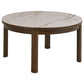 Authamp Coffee Table – Brown/Beige Marble Look, MDF & Oak Veneer, 90×90×45 cm