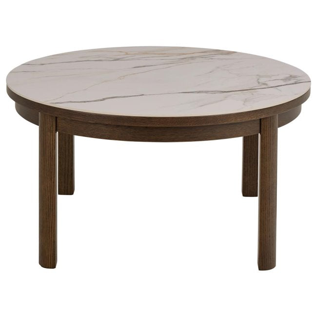 Authamp Coffee Table – Brown/Beige Marble Look, MDF & Oak Veneer, 90×90×45 cm