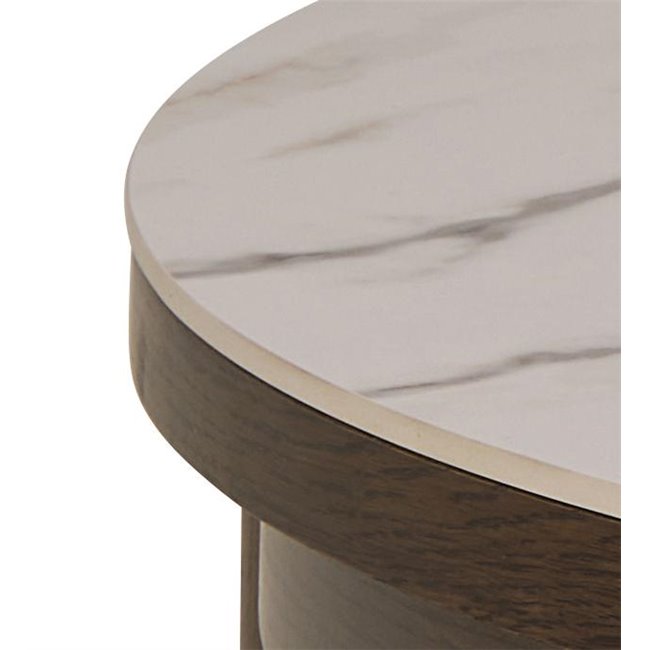 Authamp Coffee Table – Brown/Beige Marble Look, MDF & Oak Veneer, 90×90×45 cm