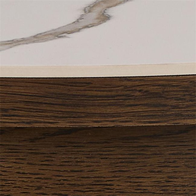 Authamp Coffee Table – Brown/Beige Marble Look, MDF & Oak Veneer, 90×90×45 cm