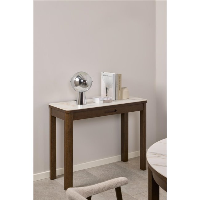 Authamp Console Table – Brown Marble Look Top with Oak Veneer & MDF