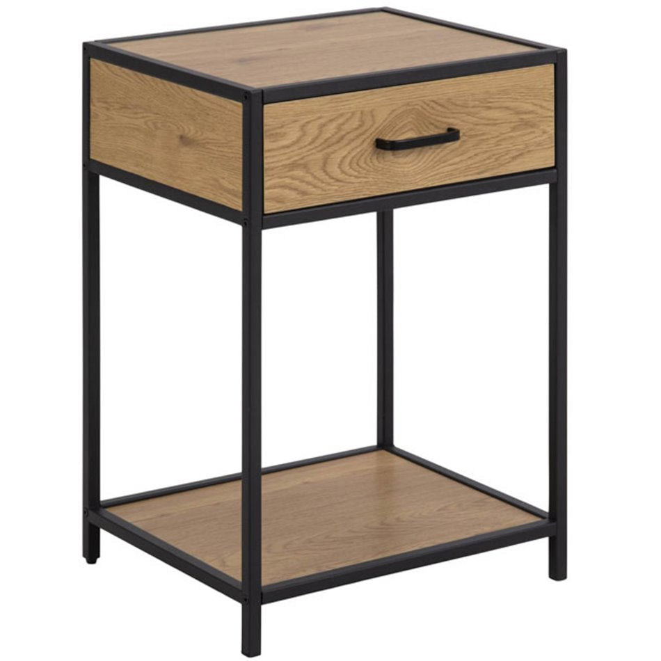 Bedside table Seaford, oak/black, H63x42x35cm