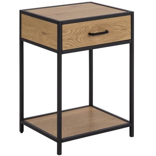 Bedside table Seaford, oak/black, H63x42x35cm