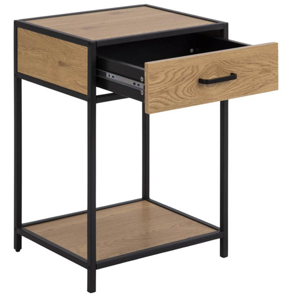 Bedside table Seaford, oak/black, H63x42x35cm
