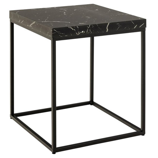 Arossa Coffee Table – Black Marble Look MDF & Steel, 40×40×45 cm