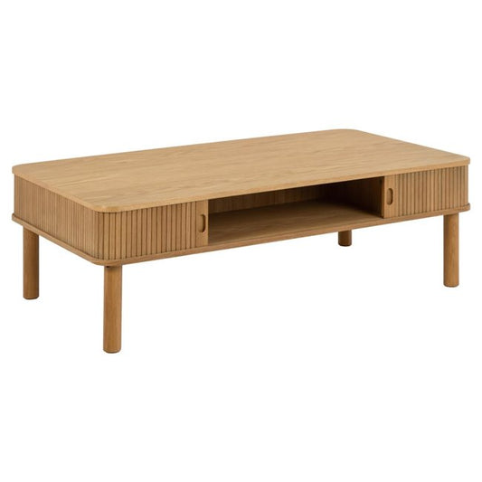 Angley Coffee Table – Natural MDF & Oak Wood, 130×70×40 cm
