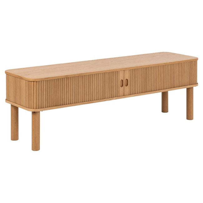 Angley TV Table – Natural MDF, Oak Veneer & Oak Wood, 140×40×45 cm
