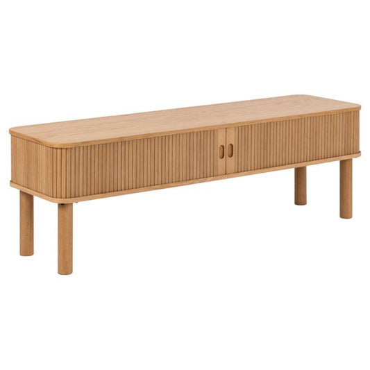 Angley TV Table – Natural MDF, Oak Veneer & Oak Wood, 140×40×45 cm