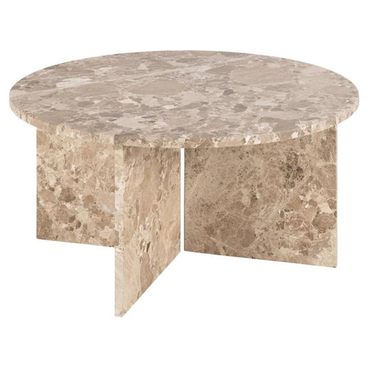 Avega Coffee Table – Beige Marble, 90×90×42 cm