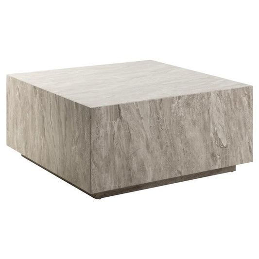 Aice Coffee Table – Grey Marble Look MDF Square Table, 90×90×42 cm