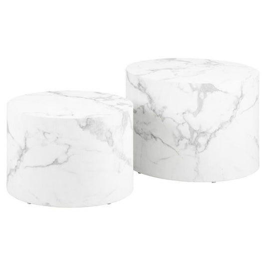 Aice Coffee Table Set – White Marble Look, MDF, 58×58×40 cm