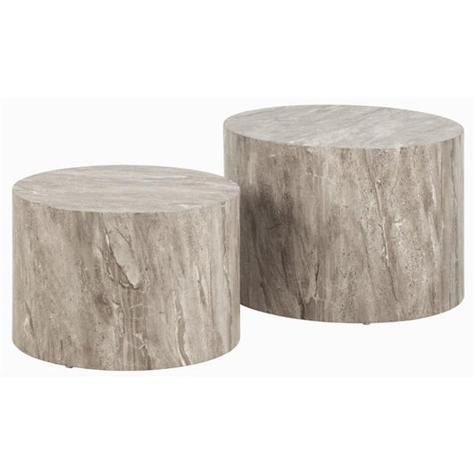 Aice Coffee Table Set – Grey Marble Look, MDF, 58×58×40 cm