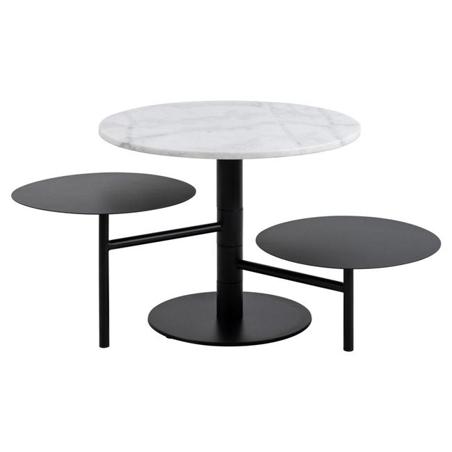 Ahti Rotatable Coffee Table – White Marble Top & Black Metal Base, Ø60×47 cm