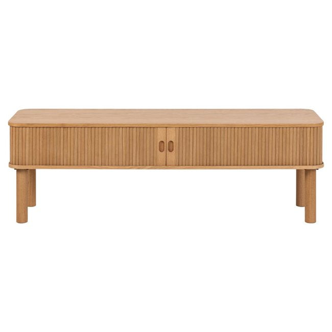 Angley TV Table – Natural MDF, Oak Veneer & Oak Wood, 140×40×45 cm