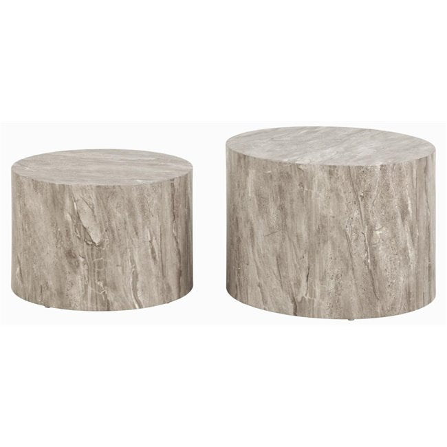 Aice Coffee Table Set – Grey Marble Look, MDF, 58×58×40 cm