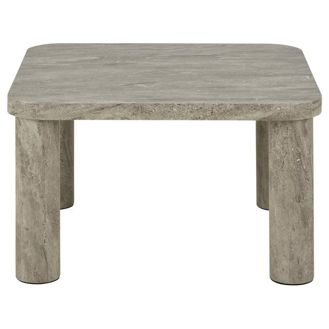 Acolano Coffee Table – Grey Marble-Look MDF, 60×60×36 cm