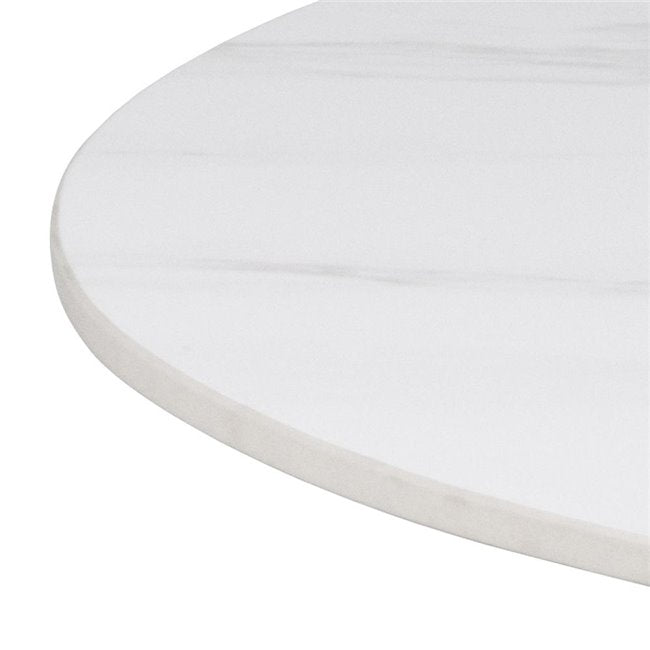 Alta Bar Table – White Marble Look Ceramic & Steel, D80×H105 cm