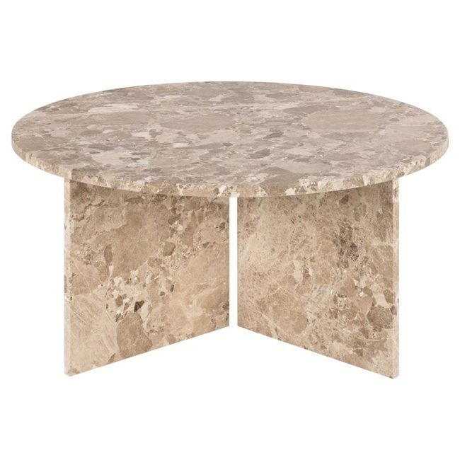 Avega Coffee Table – Beige Marble, 90×90×42 cm