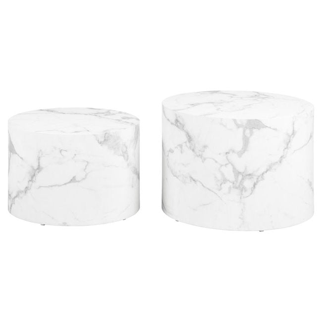 Aice Coffee Table Set – White Marble Look, MDF, 58×58×40 cm