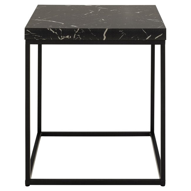 Arossa Coffee Table – Black Marble Look MDF & Steel, 40×40×45 cm