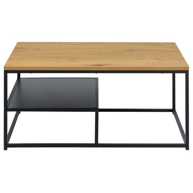 Agila Coffee Table – Black Steel Frame & Natural Wood Look Top, 90×60×42 cm