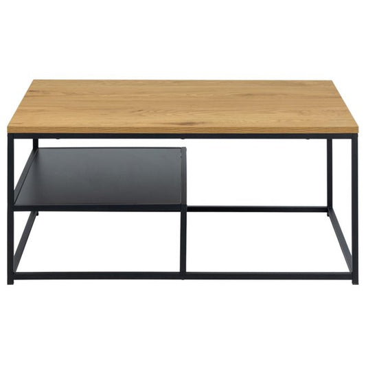 Agila Coffee Table – Black Steel Frame & Natural Wood Look Top, 90×60×42 cm