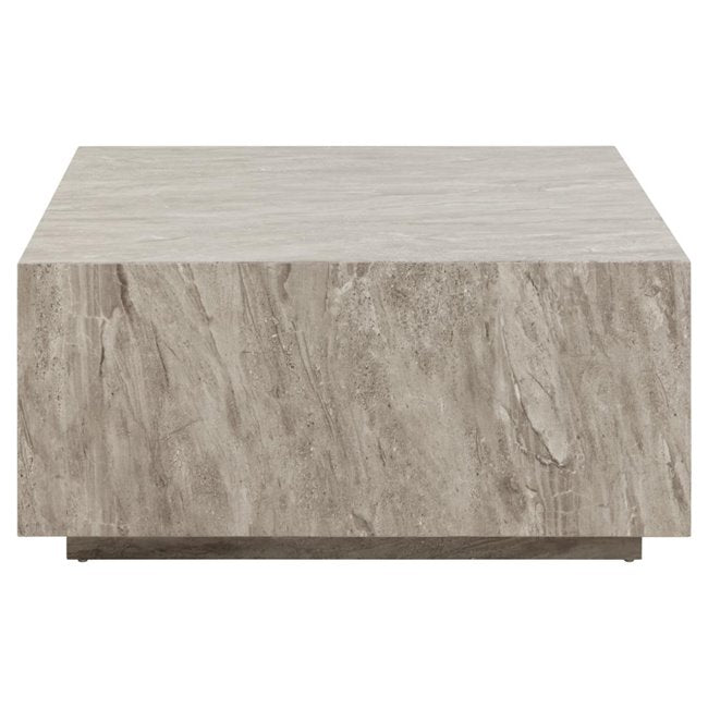 Aice Coffee Table – Grey Marble Look MDF Square Table, 90×90×42 cm