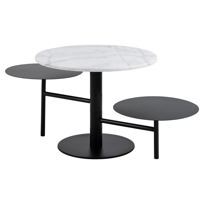 Ahti Rotatable Coffee Table – White Marble Top & Black Metal Base, Ø60×47 cm