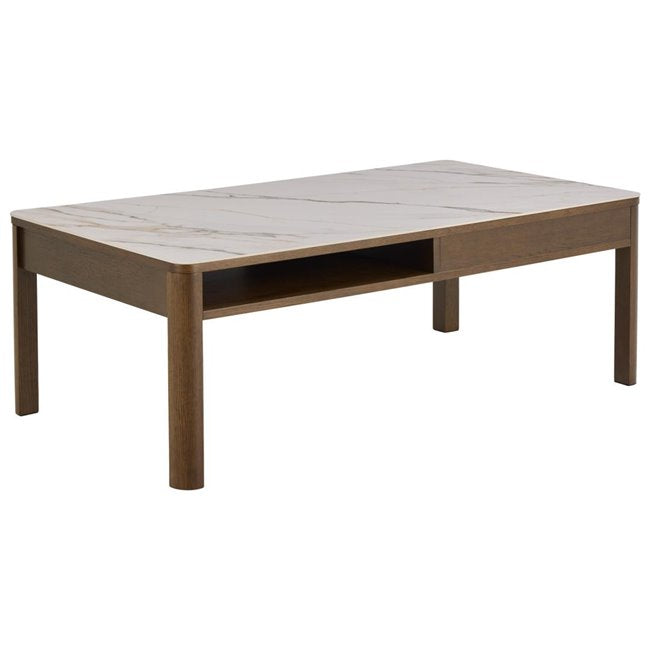Authamp Coffee Table – Brown/Beige Marble Look, MDF & Oak Veneer, 130×70×45 cm