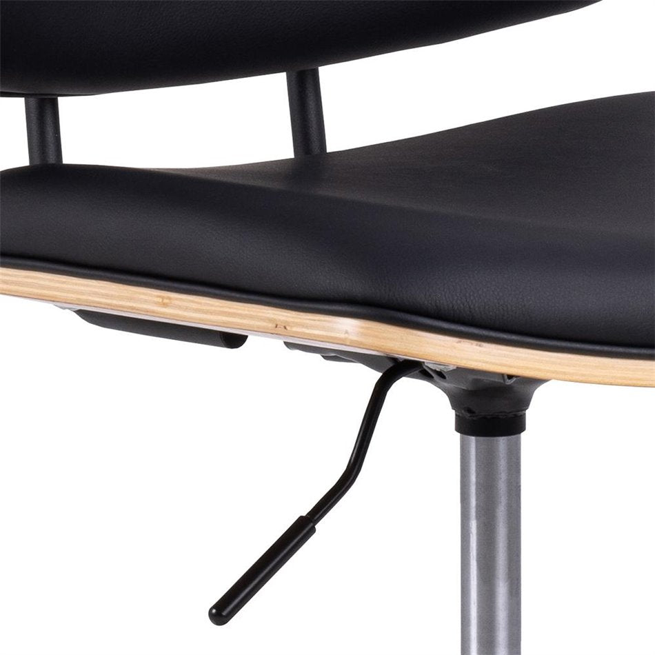 Aven Adjustable Office Chair – Black Eco Leather & Natural Wood, Scandinavian Modern Design