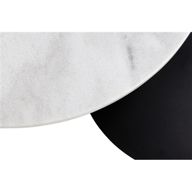 Ahti Rotatable Coffee Table – White Marble Top & Black Metal Base, Ø60×47 cm