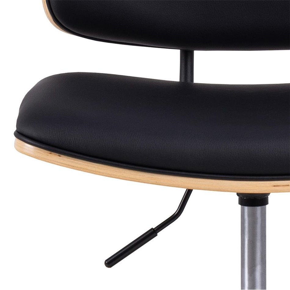 Aven Adjustable Office Chair – Black Eco Leather & Natural Wood, Scandinavian Modern Design