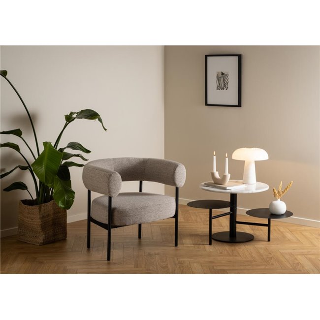 Ahti Rotatable Coffee Table – White Marble Top & Black Metal Base, Ø60×47 cm