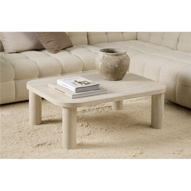 Acolano Coffee Table – Light Beige Marble-Look MDF, 100×75×36 cm
