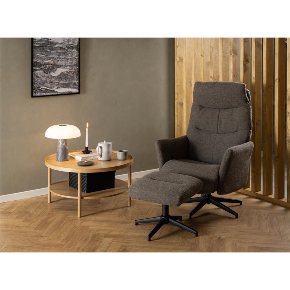 Armchair Alondo with footstool, brown, H112x75x83cm, seat height 47cm