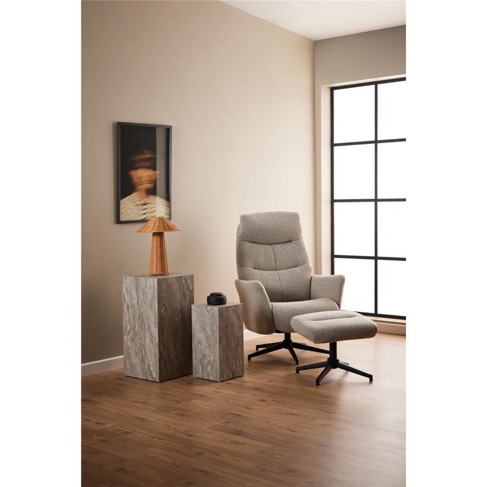 Armchair Alondo with footstool, beige, H112x75x83cm, seat height 47cm