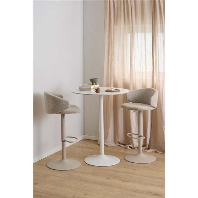 Alta Bar Table – White Marble Look Ceramic & Steel, D80×H105 cm