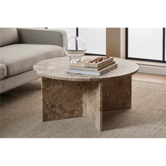 Avega Coffee Table – Beige Marble, 90×90×42 cm